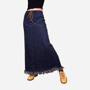 Denim maxi skirt lace up y2k low rise